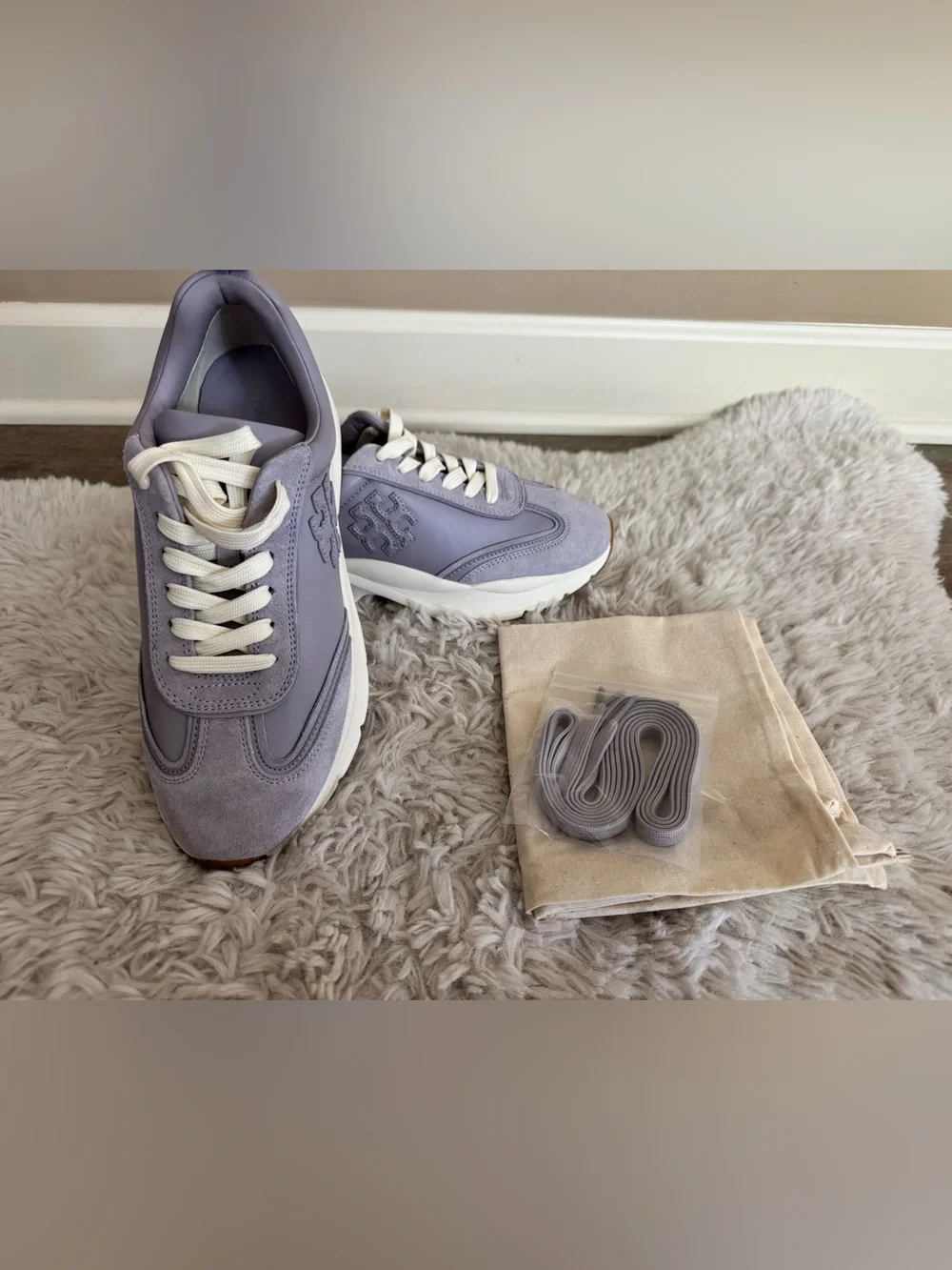 Tory Burch Good Luck Trainer Sneakers Spring Lavender Leather Suede Size 8
